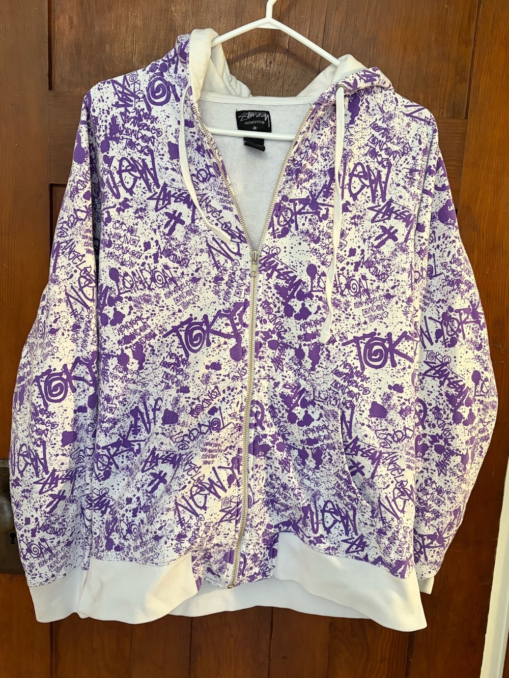Stussy Purple & White Graffiti Zip Hoodie